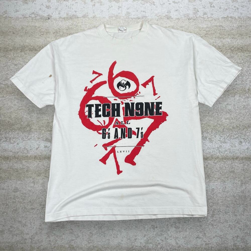 Vintage Y2K 6 and 7s Album Release Promo Shirt Mens L White Red Skater Logo